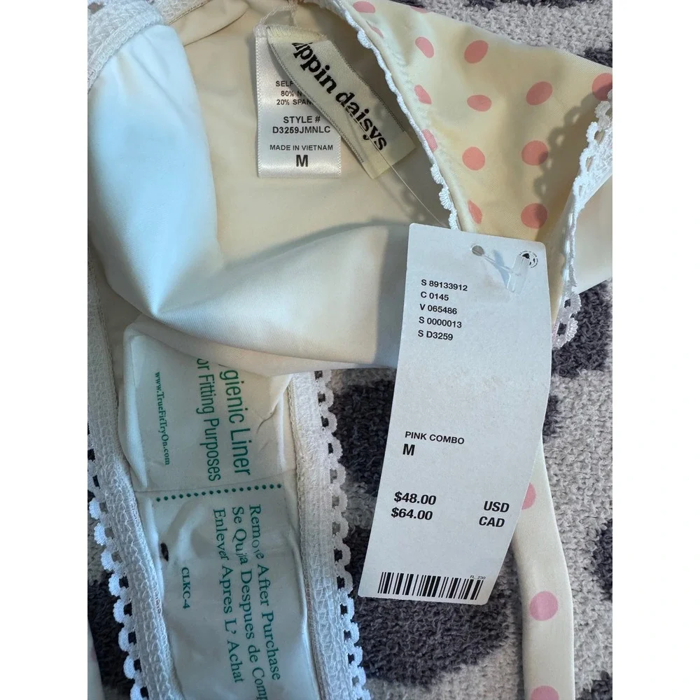 Dippin' Daisy's Jane Bikini Bottom Pink Polka Dot Lace Trim High Cut‎ M NEW UO